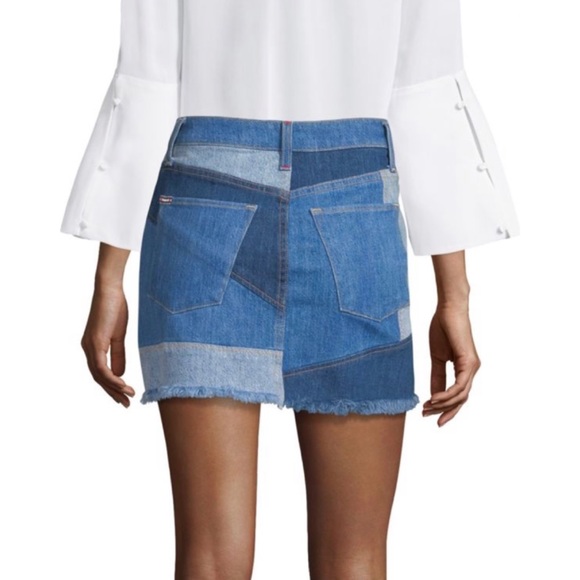 ALICE + OLIVIA • AO LA Blue Denim Patchwork A-Line Mini Skirt, XS - Picture 13 of 16